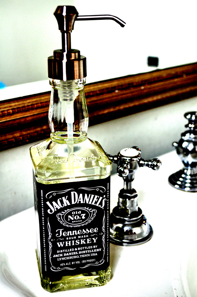 Funny DIY Gifts For Him: Jack Daniel's Soap Dispenser via Curly Birds
