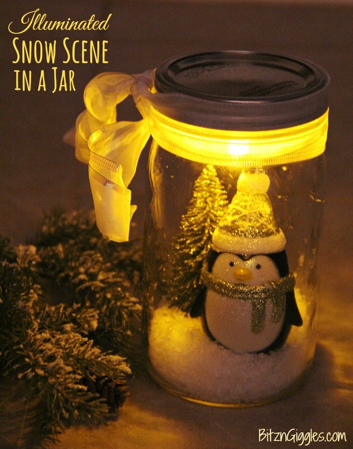 Cute DIY Christmas Gifts: Illuminated Snow Scene in a Jar