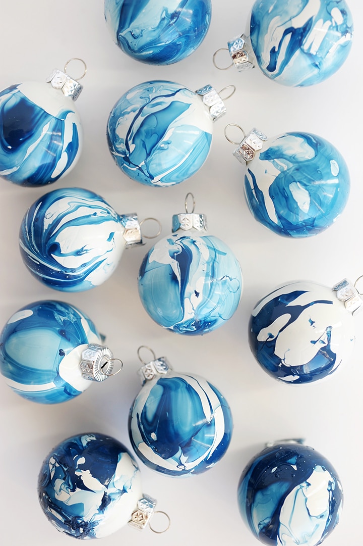DIY Indigo Marbled Christmas Ornaments