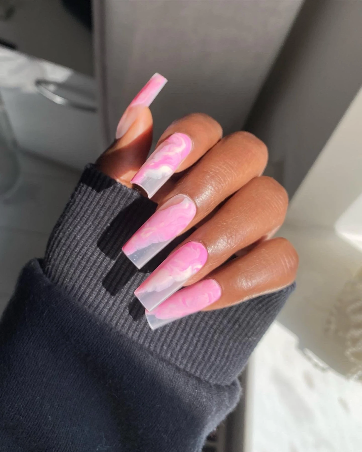 Clear Pink Marble Nails