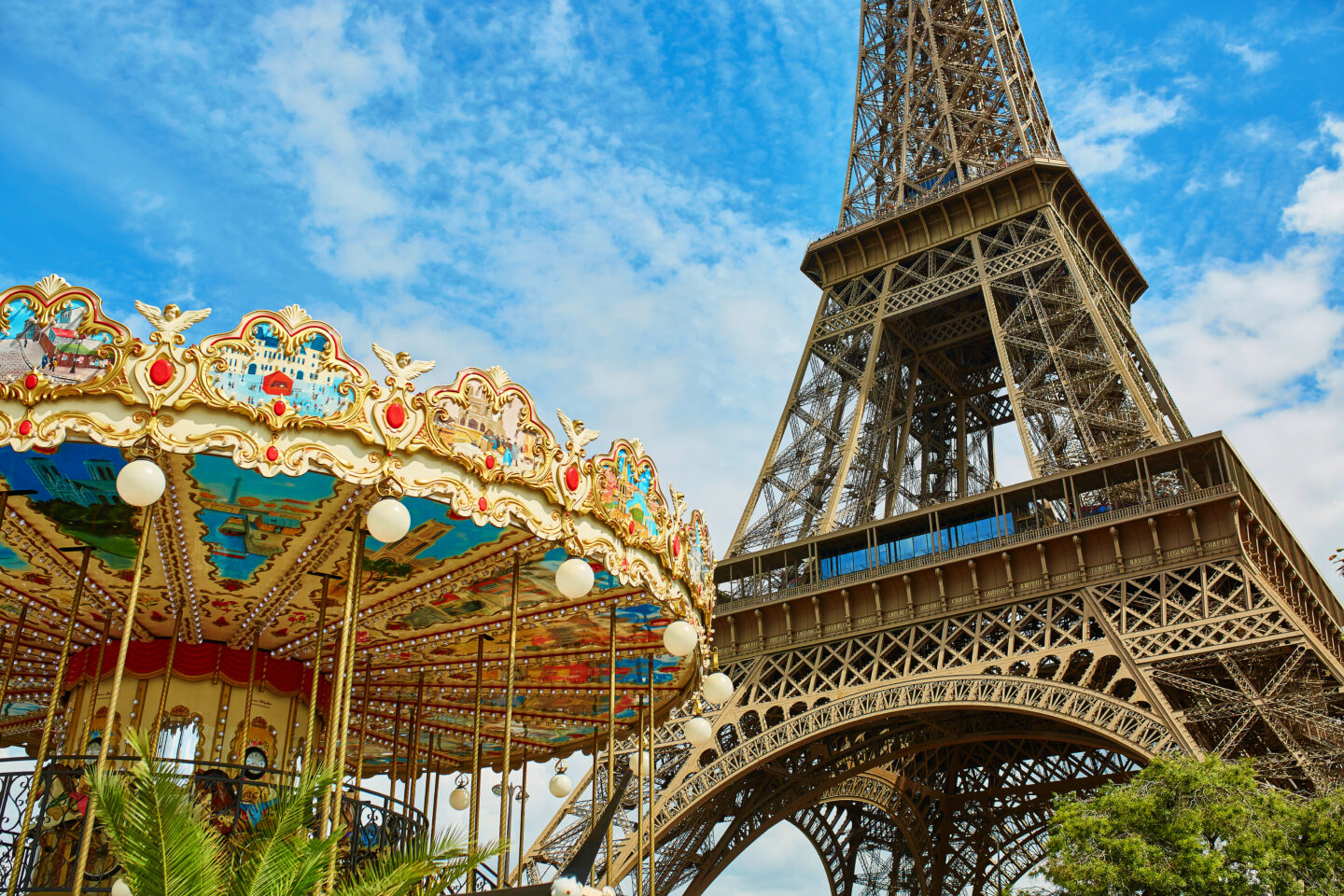 Most Instagrammable Close Shots of The Eiffel Tower: Eiffel tower and traditional French merry-go-round