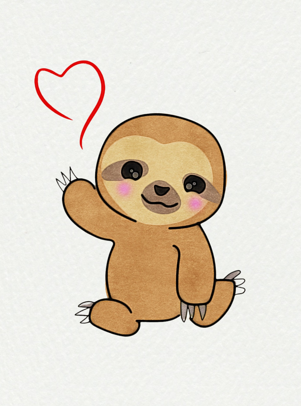 Easy Drawings: Cute Sloth With Rosy Cheeks