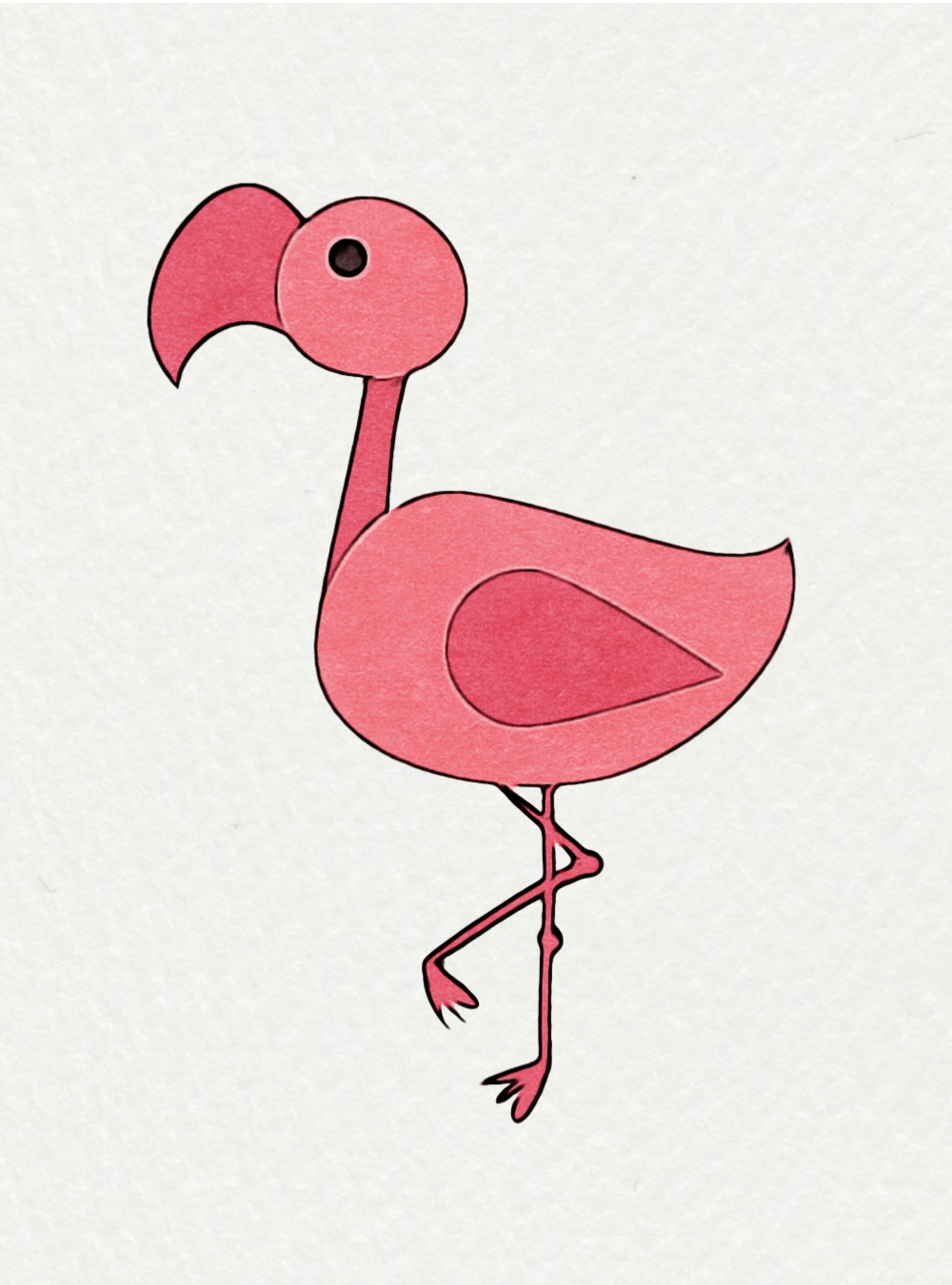 cute animal drawings with color: Pink Flamingo