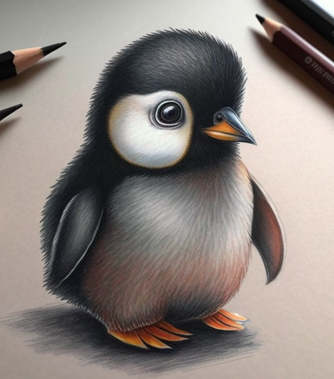 Cute Fluffy Baby Penguin Drawing