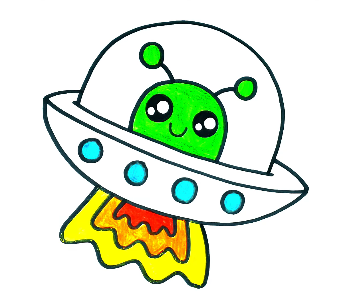 How To Draw a Cute Alien UFO Step-By-Step Tutorial