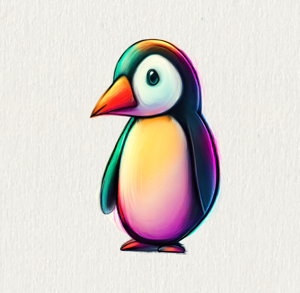 Penguin Drawing With Color