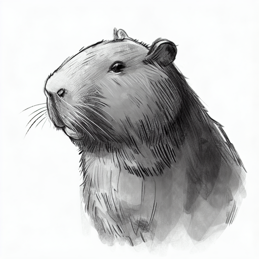 Capybara Head Black And White Pencil Drawing