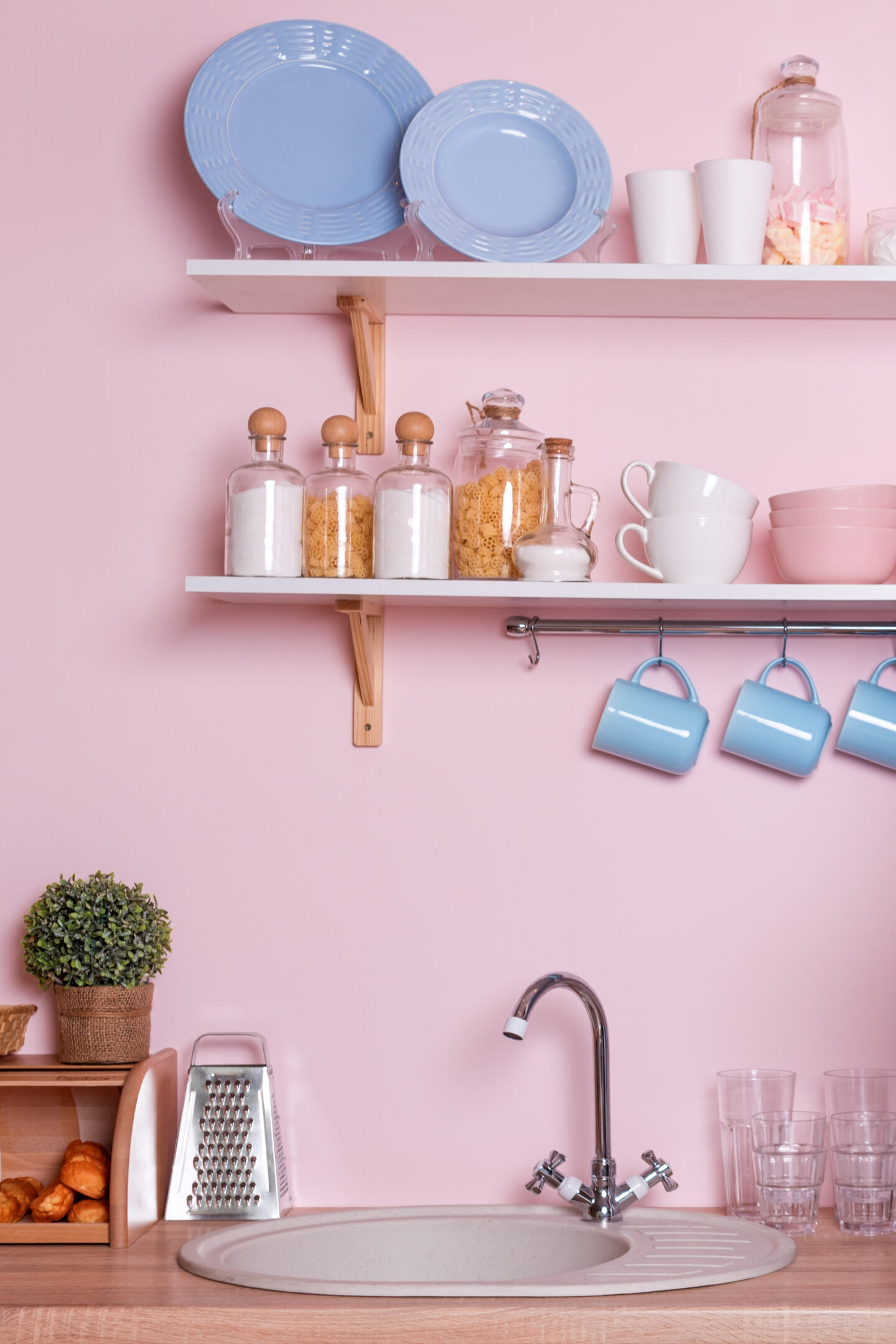 Pink And Blue Kitchen