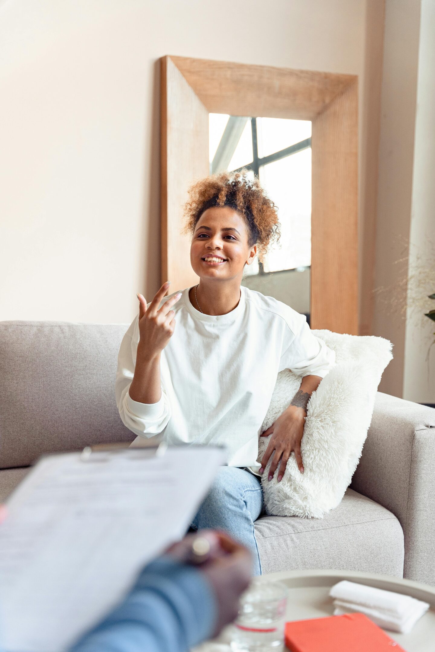Woman talking to a therapist