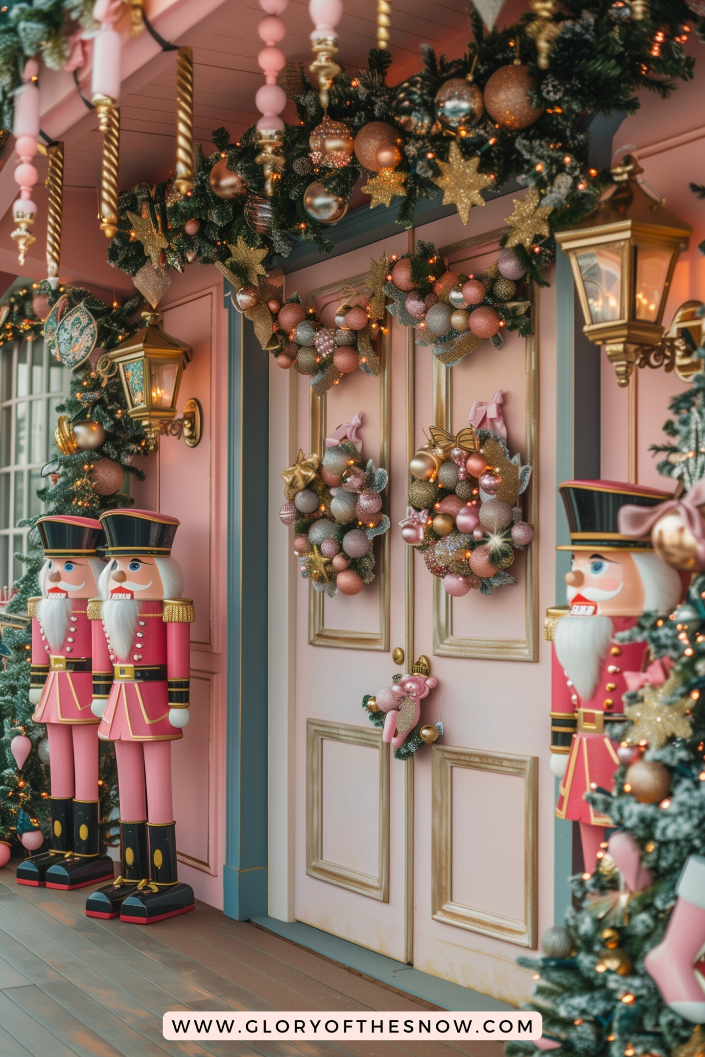 Christmas Decorating Ideas For Small Front Porch: Whimsical Pink Nutcracker Porch