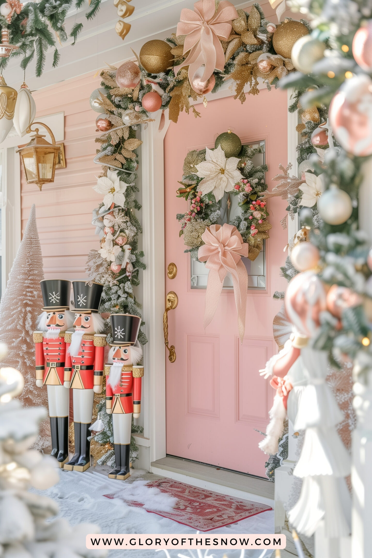 Christmas Decorating Ideas For Small Front Porch: Charming Pink Christmas Porch