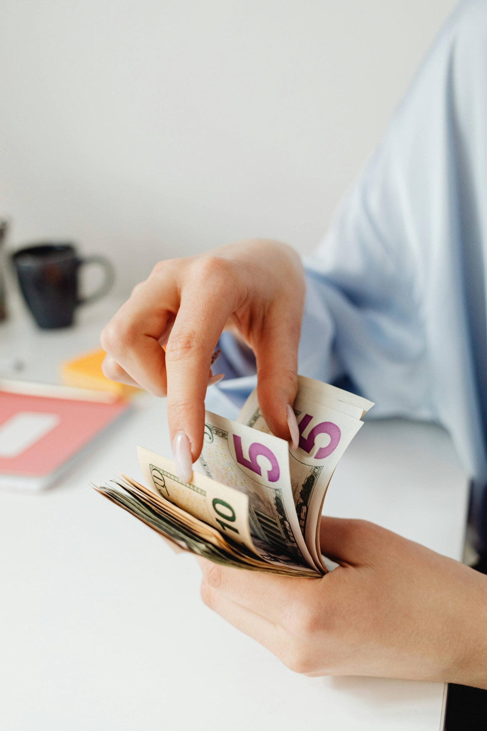 A Person Counting Paper Money