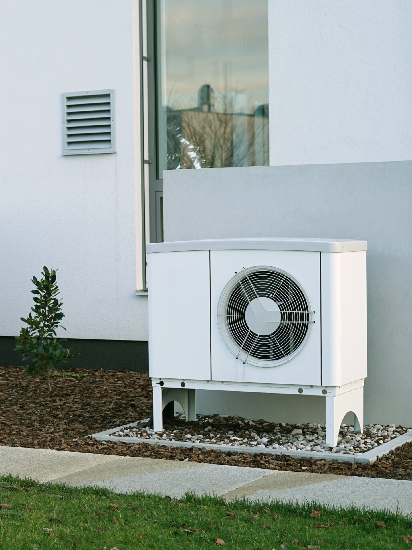 Modern house of future with efficient heat pump 