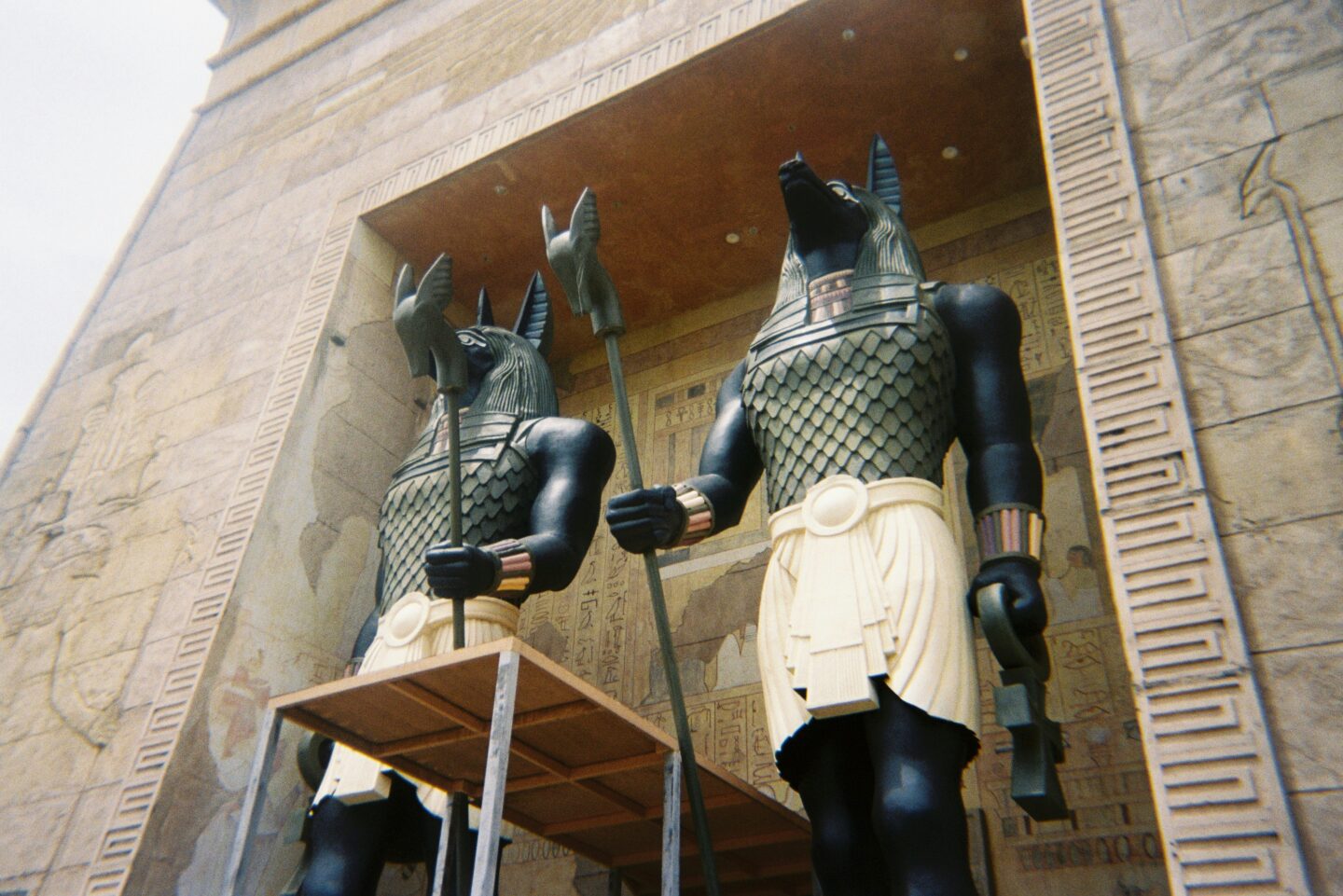 Giant Anubis statues at the Ancient Egypt zone in Universal Studios Singapore.