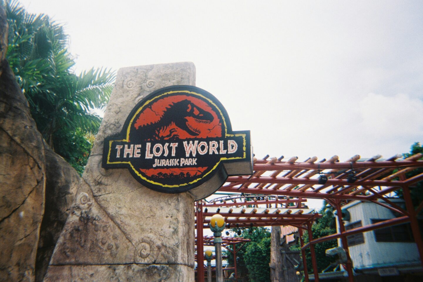 The Lost World Jurassic Park attraction entrance sign at Universal Studios Singapore.