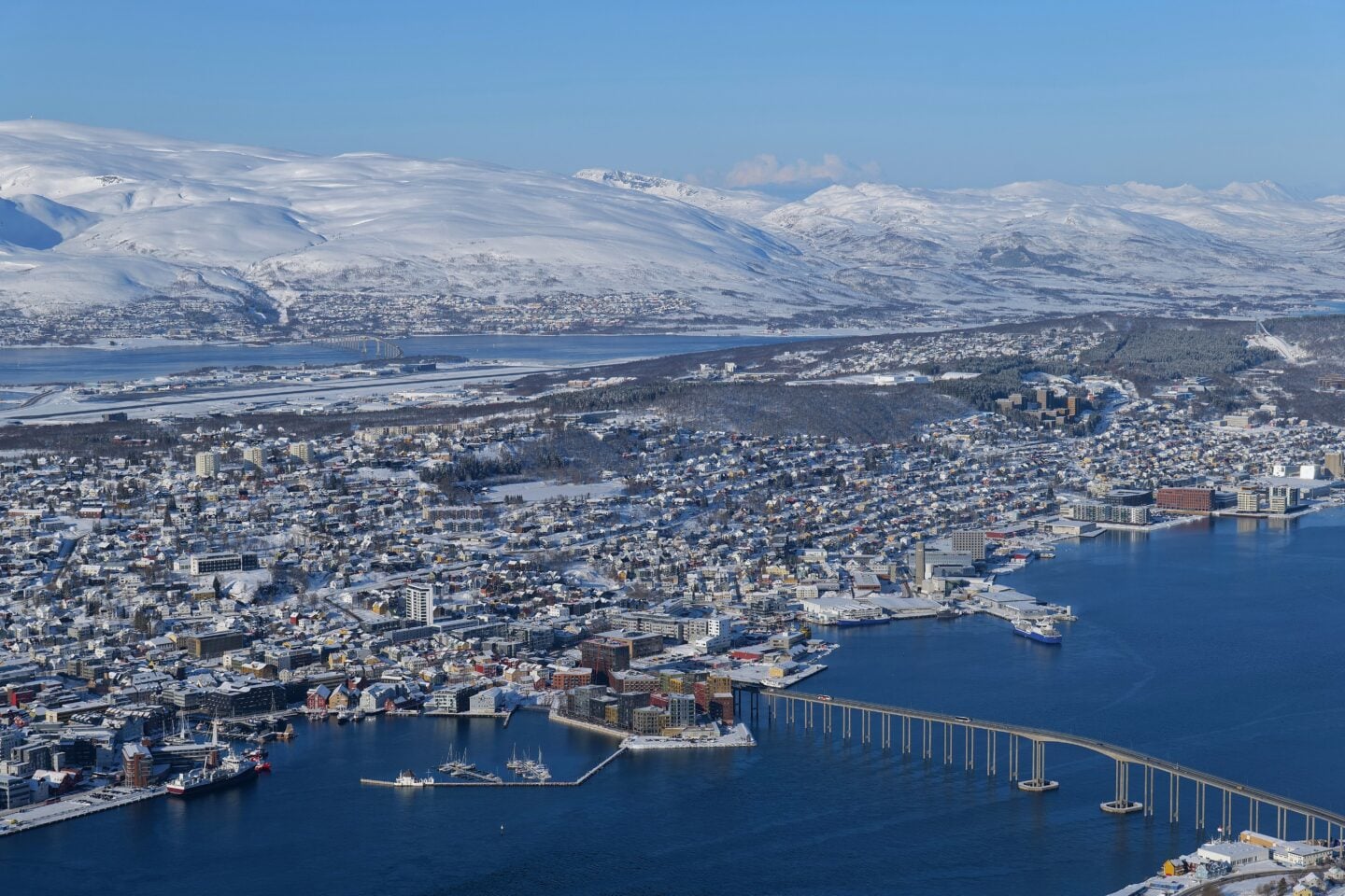 Panoramic winter view of Tromsø from Fjellheisen cable car viewpoint, Norway