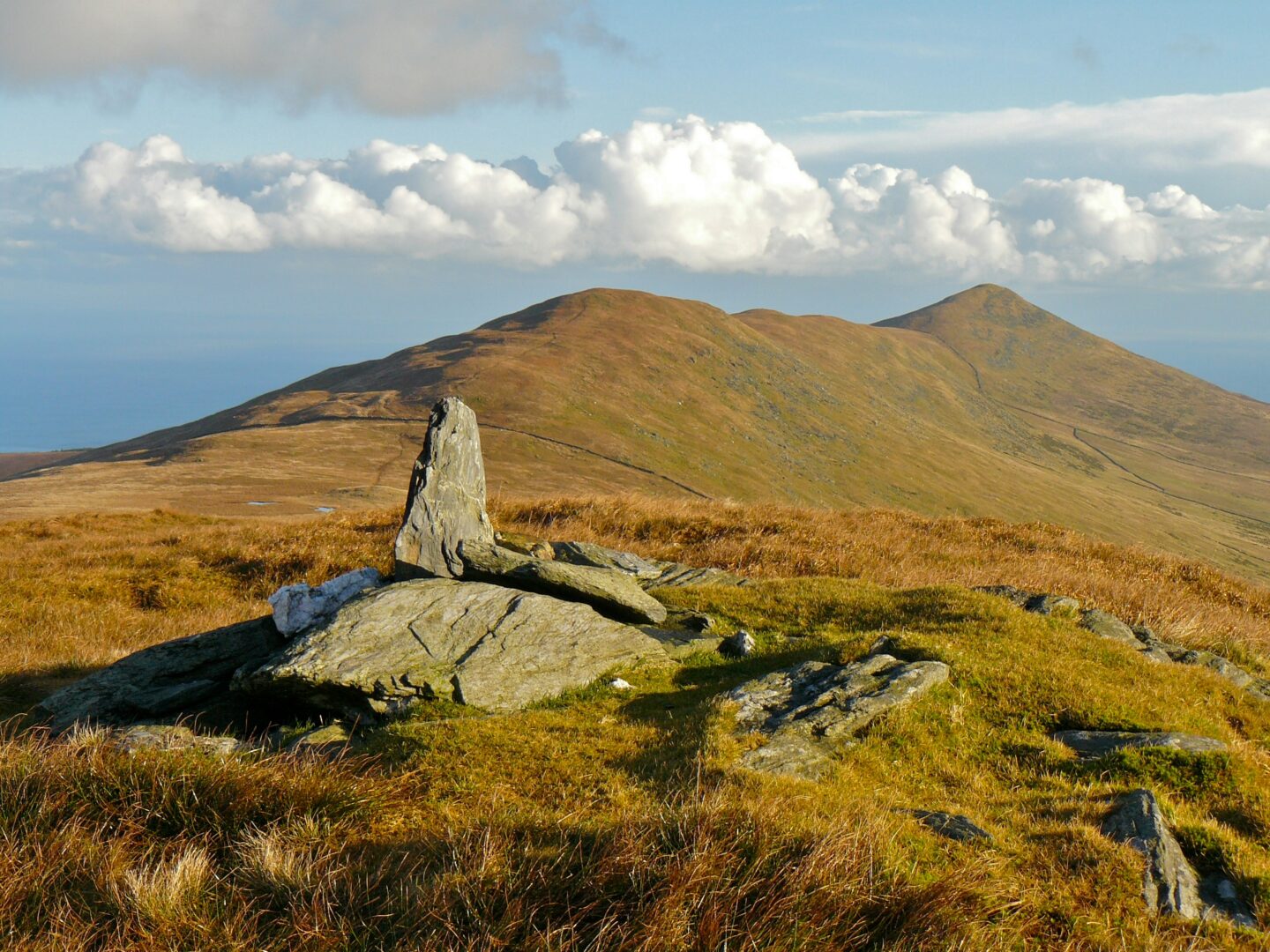 Rocky hilltop landscape with rolling hills at Clagh Ouyr on the Isle of Man
