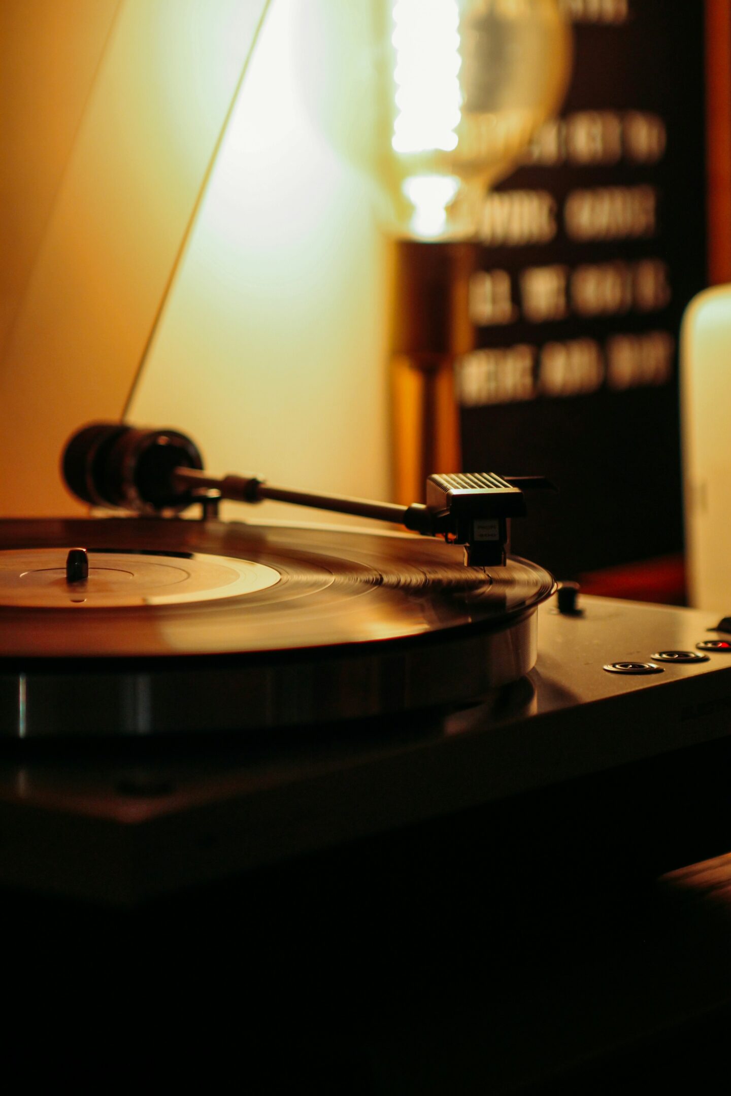 Vintage Turntable with Vinyl Record Spinning