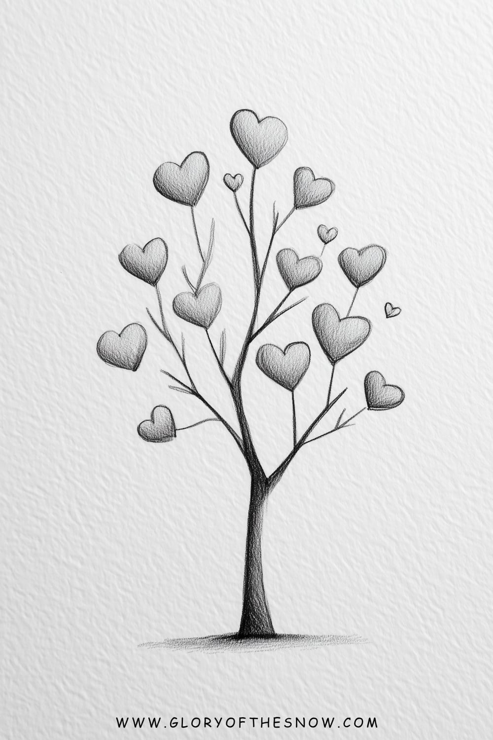 Love drawing ideas easy: heart-shaped tree with multiple heart leaves growing from its branches.