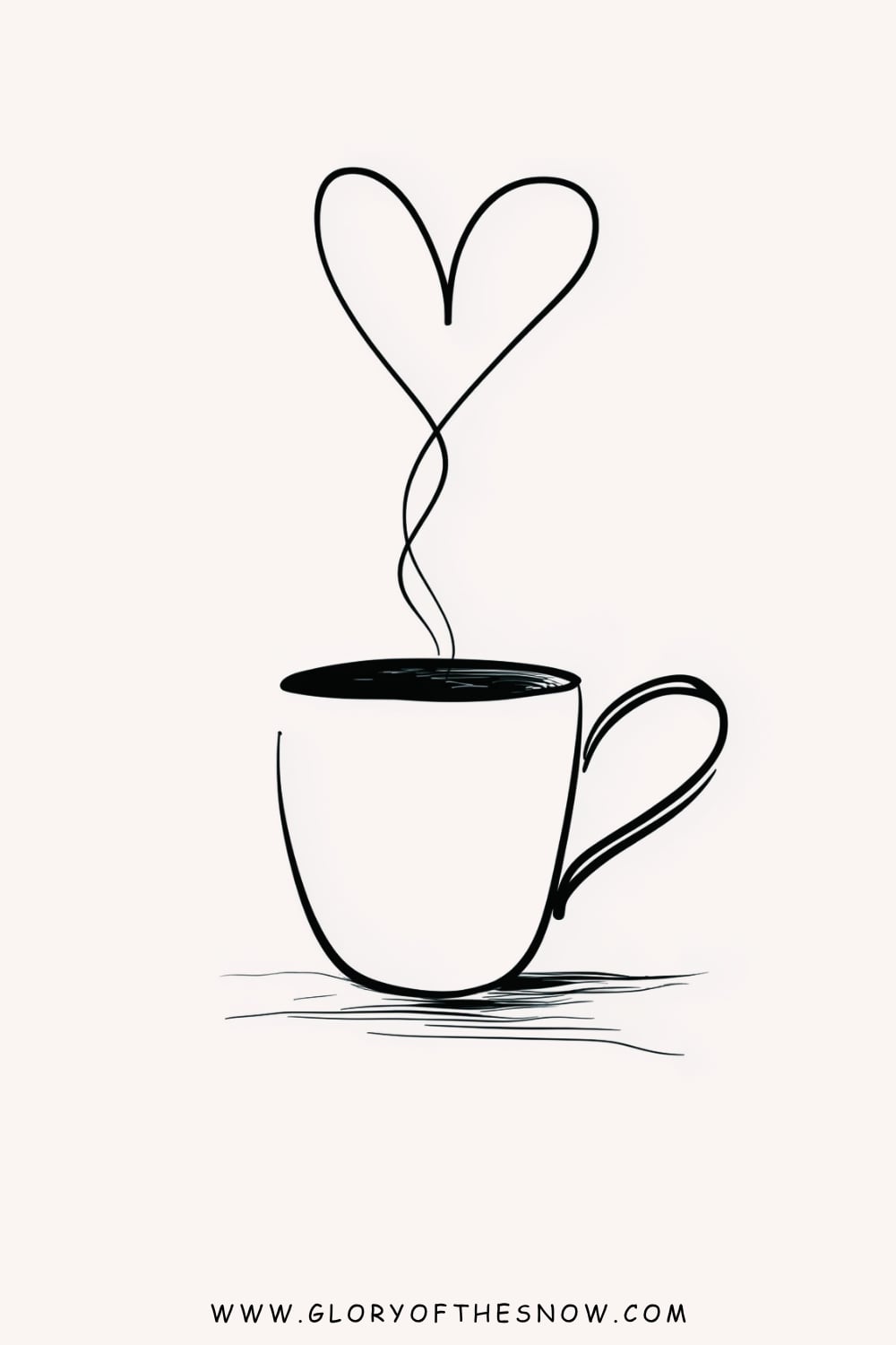 Love drawing ideas easy: minimalist coffee cup with heart-shaped steam rising from the hot drink.